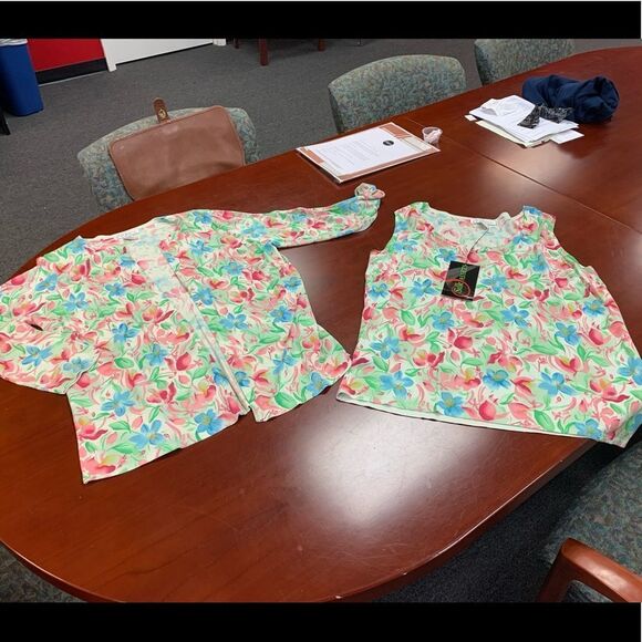 Diane Von Furstenberg Silk Assets Floral Twin Set sz L NWT - Picture 1 of 6